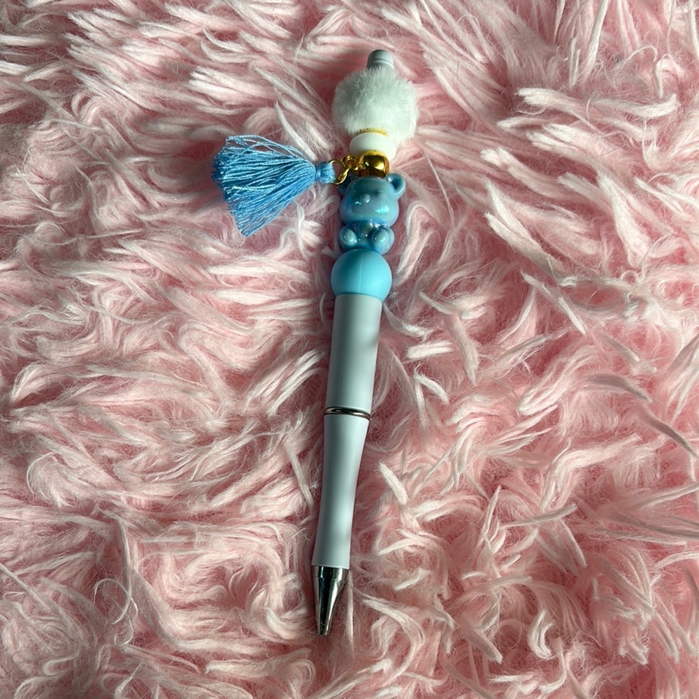 Silver and Blue Beaded Pen with Tassel